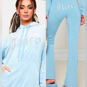 Juicy Couture 2 Piece Velvet Velour Set Top+Pants XLarge Montana Blue NWT